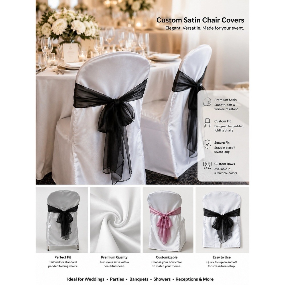 Set Of 10 Custommade Satin SlipCovers For Padded Folding Chairs Pink Black Bows